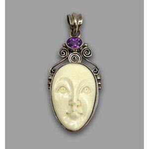 Vintage Sajen Designer Goddess Sterling Silver Amethyst Pendant